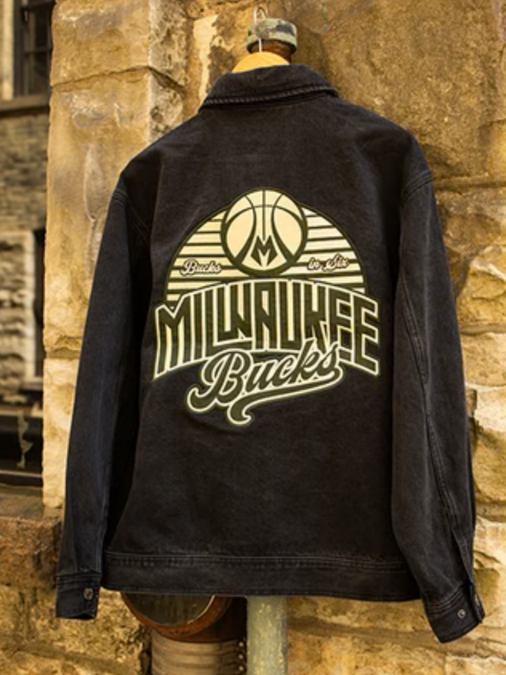 milwaukee bucks x wild collective bucks in six denim jacket